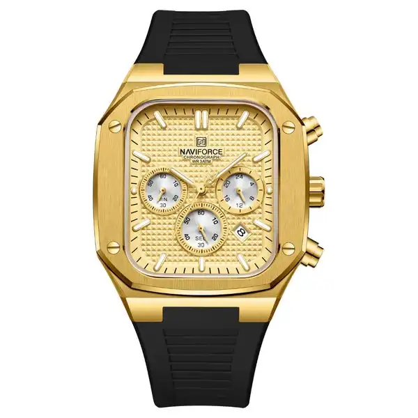 Product image of Naviforce NF8037 men's quartz chronograph watch with a silicone strap and tone case.