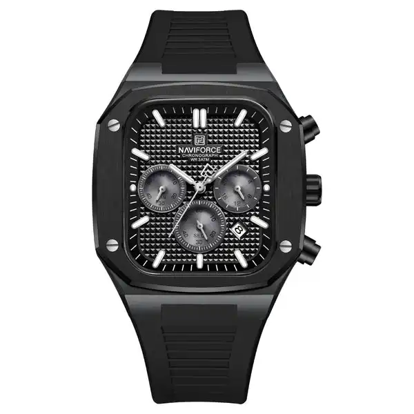 Product image of Naviforce NF8037 men's quartz chronograph watch with a silicone strap and tone case.