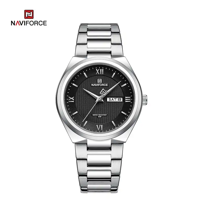 Product image of Naviforce NF8030 men's watches with a stainless steel strap with multiple color combinations.