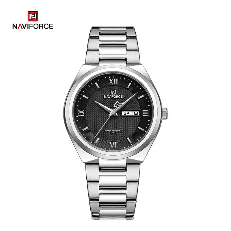 Product image of Naviforce NF8030 men's watches with a stainless steel strap with multiple color combinations.