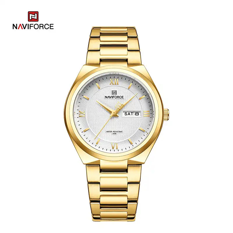 Product image of Naviforce NF8030 men's watches with a stainless steel strap with multiple color combinations.