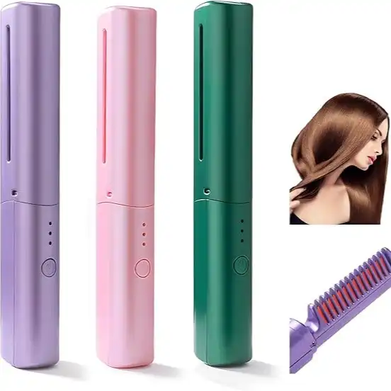 Product image of A portable, cordless hair straightener brush Hot Comb Fast Heating straightening and curling hair FSC-00129