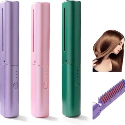 A portable, cordless hair straightener brush Hot Comb Fast Heating straightening and curling hair FSC-00129