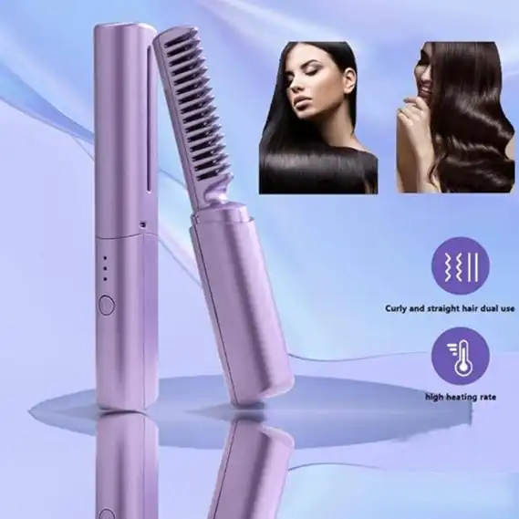 Product image of A portable, cordless hair straightener brush Hot Comb Fast Heating straightening and curling hair FSC-00129