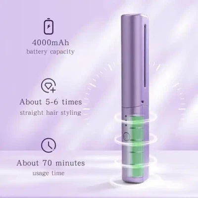 A portable, cordless hair straightener brush Hot Comb Fast Heating straightening and curling hair FSC-00129