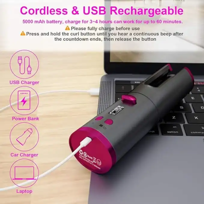 Product image of Professional Cordless Automatic Hair Curler – Portable USB Rechargeable Rotating Ceramic Curling Iron FSC-00131