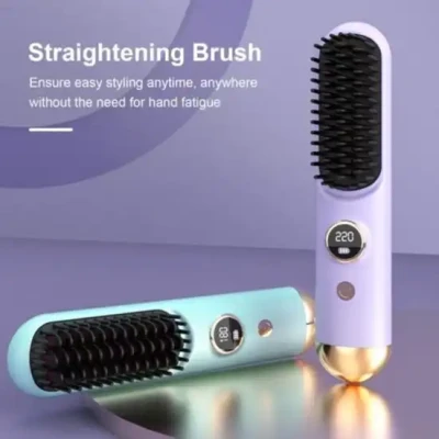 Portable cordless hair straightener brush designed for easy styling and quick touch-ups on the go FSC-00132