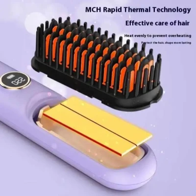 Portable cordless hair straightener brush designed for easy styling and quick touch-ups on the go FSC-00132