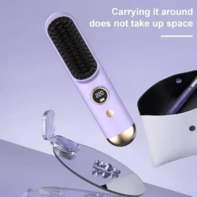 Portable cordless hair straightener brush designed for easy styling and quick touch-ups on the go FSC-00132