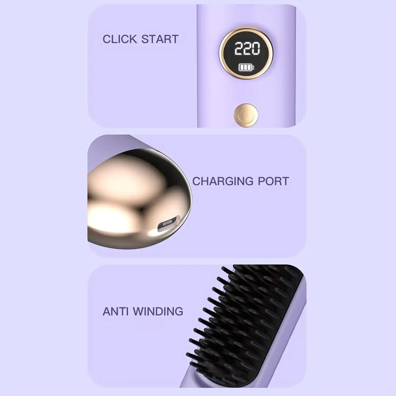 Portable cordless hair straightener brush designed for easy styling and quick touch-ups on the go FS...