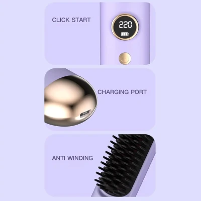 Portable cordless hair straightener brush designed for easy styling and quick touch-ups on the go FSC-00132