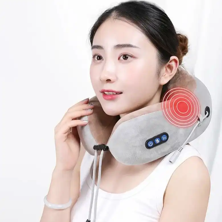 Product image of Travel Neck Pillow Electric Massager Memory Foam Pillow for Cervical Pain Relief with 3 Massage Mode/Rechargeable,Wireless Neck Pillow for Air Travel,Car,Home and etc  MSP-00111