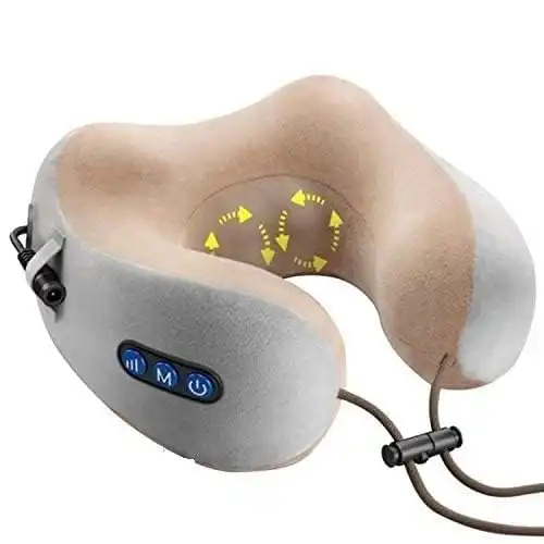 Product image of Travel Neck Pillow Electric Massager Memory Foam Pillow for Cervical Pain Relief with 3 Massage Mode/Rechargeable,Wireless Neck Pillow for Air Travel,Car,Home and etc  MSP-00111