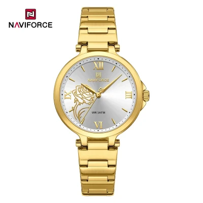 NAVIFORCE NF5060 Luxury Rose Pattern Ladies Quartz Watch – Stainless Steel Bracelet