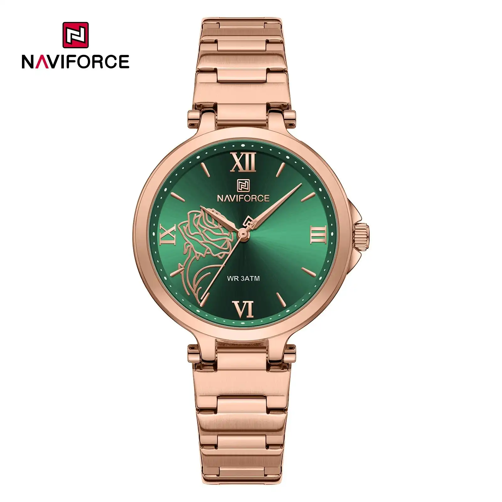 Product image of NAVIFORCE NF5060 Luxury Rose Pattern Ladies Quartz Watch – Stainless Steel Bracelet