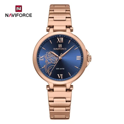 NAVIFORCE NF5060 Luxury Rose Pattern Ladies Quartz Watch – Stainless Steel Bracelet