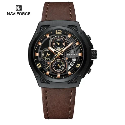 Naviforce NF8051L Luxury Chronograph Men's Watch – Genuine Leather Strap & Luminous Hands