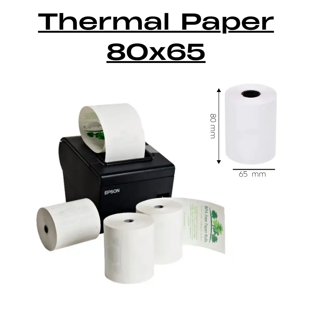 Product image of High-Quality 80mm x 65mm Thermal Paper Roll for POS Billing Printers