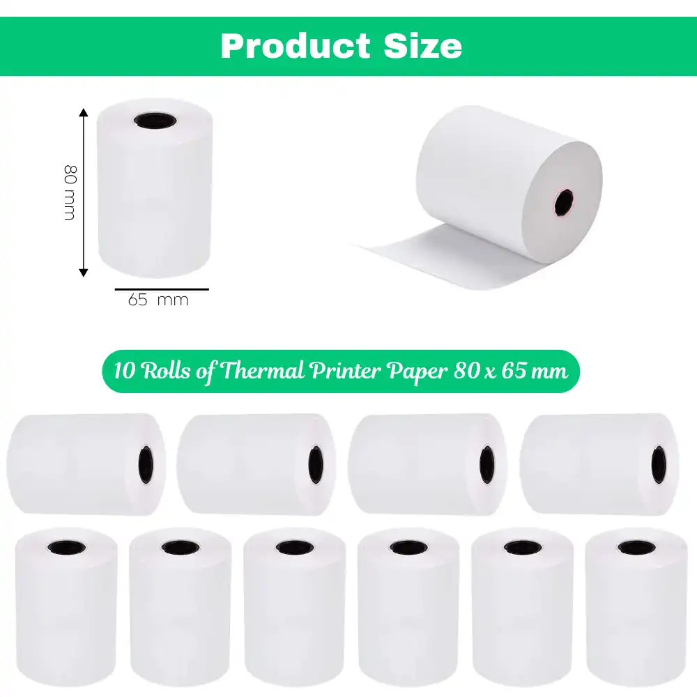 Product image of High-Quality 80mm x 65mm Thermal Paper Roll for POS Billing Printers