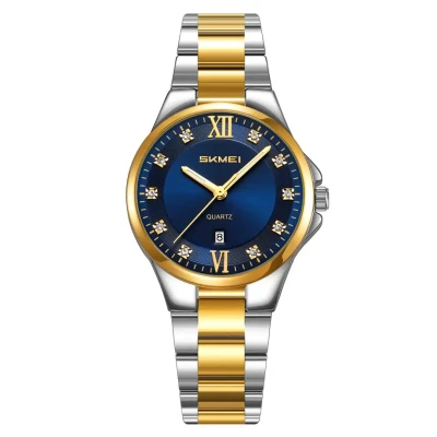 SKMEI 9409 Women’s Luxury Diamond Quartz Watch – Stainless Steel Bracelet, Date Display & Luminous Analog Watch