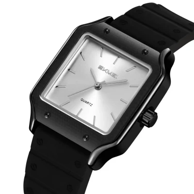 SKMEI 2528 Men’s Square Quartz Watch with Comfortable Rubber Strap – Stylish Analog Wristwatch