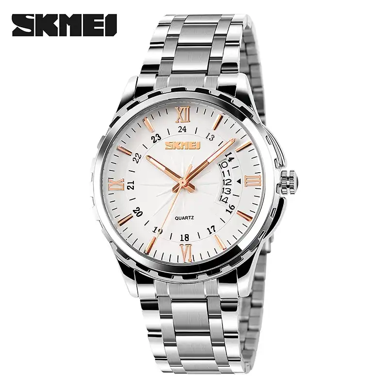 Product image of SKMEI 9069 Men’s Luxury Business Quartz Watch with Stainless Steel Strap, Roman Numeral Dial & Date Display