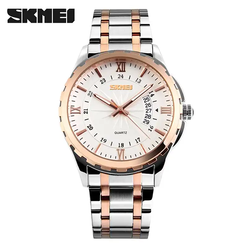 Product image of SKMEI 9069 Men’s Luxury Business Quartz Watch with Stainless Steel Strap, Roman Numeral Dial & Date Display