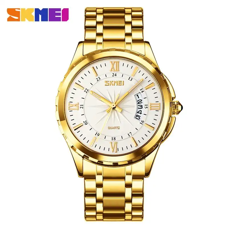 Product image of SKMEI 9069 Men’s Luxury Business Quartz Watch with Stainless Steel Strap, Roman Numeral Dial & Date Display