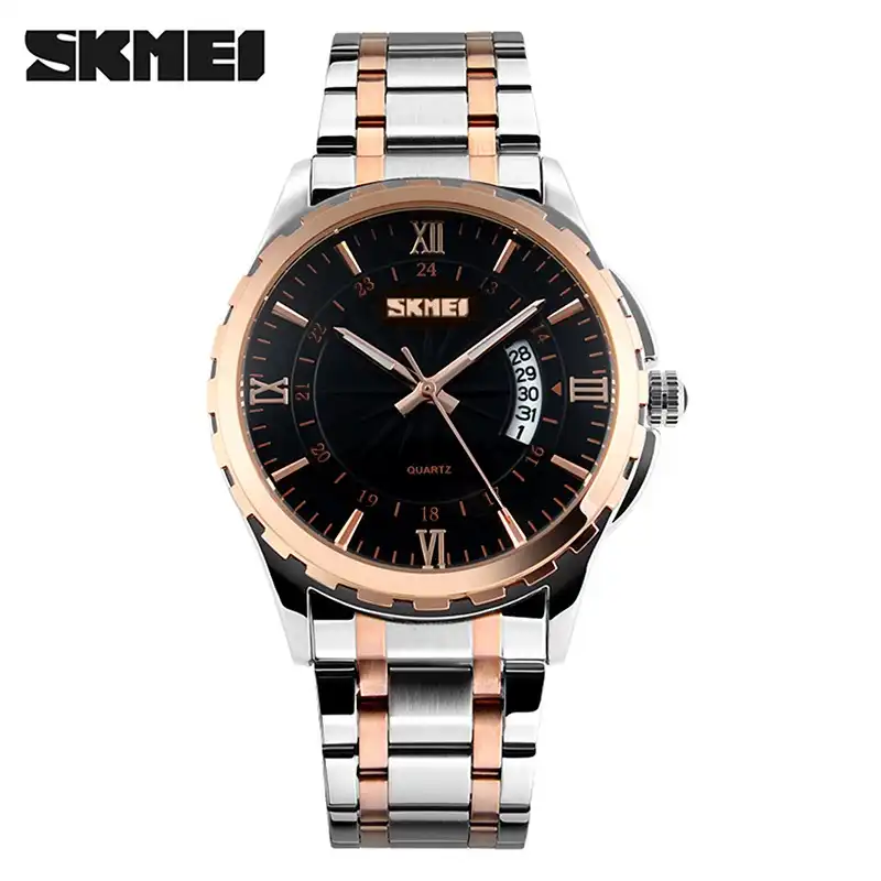 Product image of SKMEI 9069 Men’s Luxury Business Quartz Watch with Stainless Steel Strap, Roman Numeral Dial & Date Display