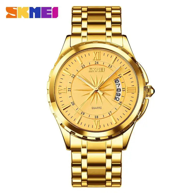 Product image of SKMEI 9069 Men’s Luxury Business Quartz Watch with Stainless Steel Strap, Roman Numeral Dial & Date Display