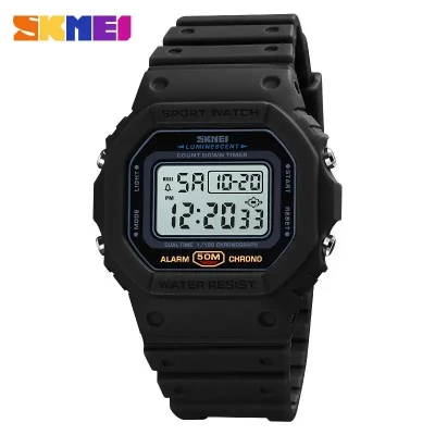 SKMEI 1628 Waterproof Digital Sports Watch for Men – Square Military Dial, 50M Water Resistance, EL Backlight, Alarm, Dual Time Zone & Stopwatch