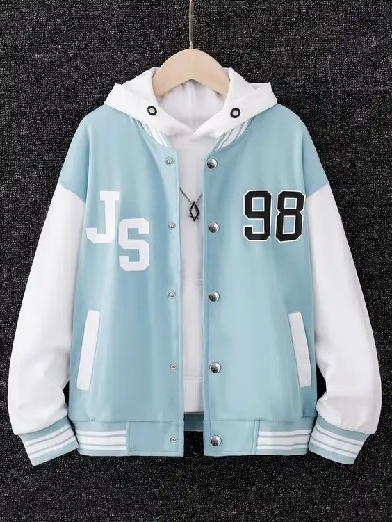 Product image of Boys 1pc Letter Graphic Colorblock Drop Shoulder Varsity Jacket