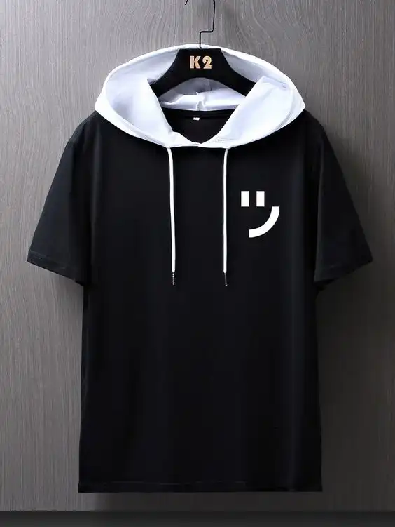 Product image of Men Expression Print Colorblock Drawstring Hooded Tee