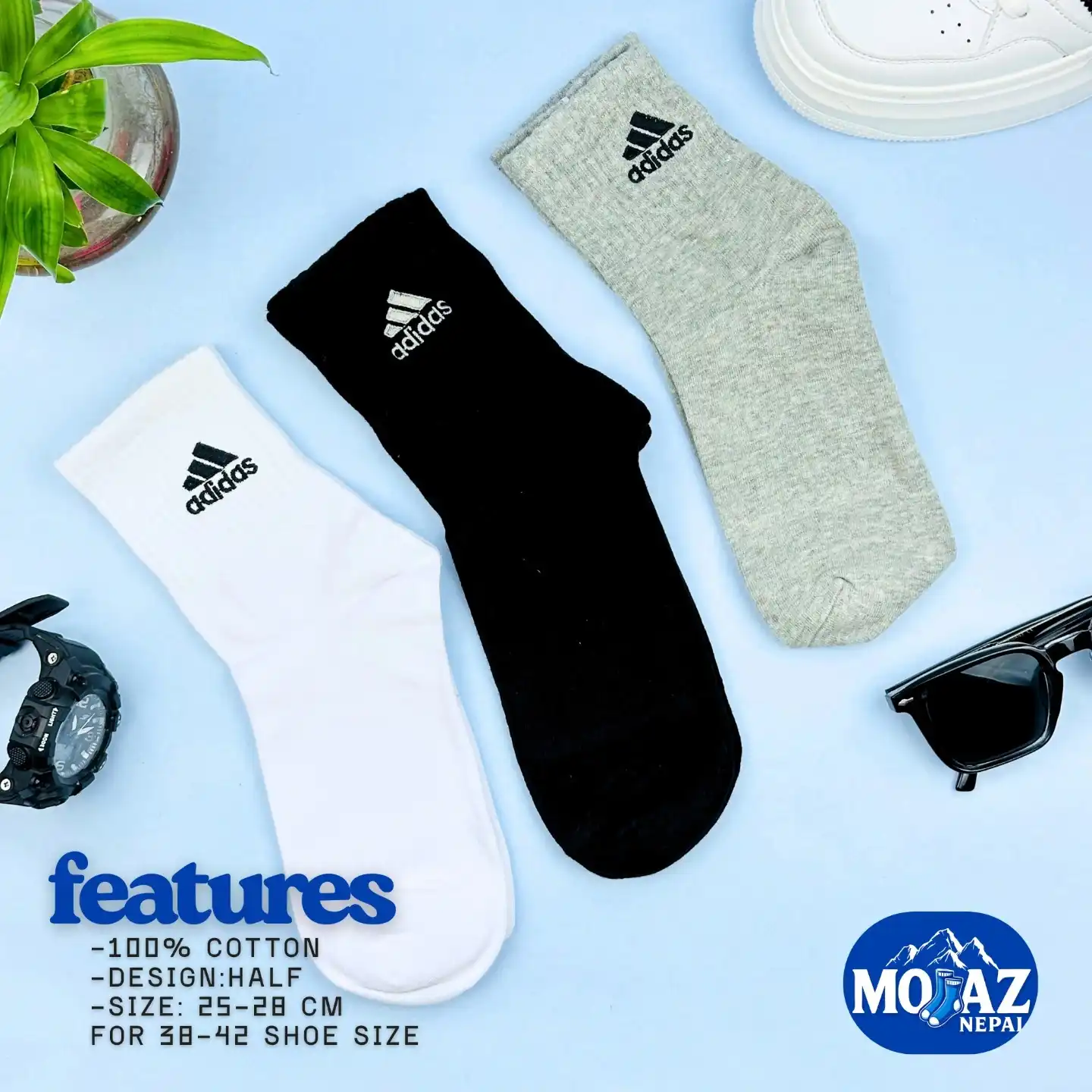 Product image of 100% cotton Adidas Half socks