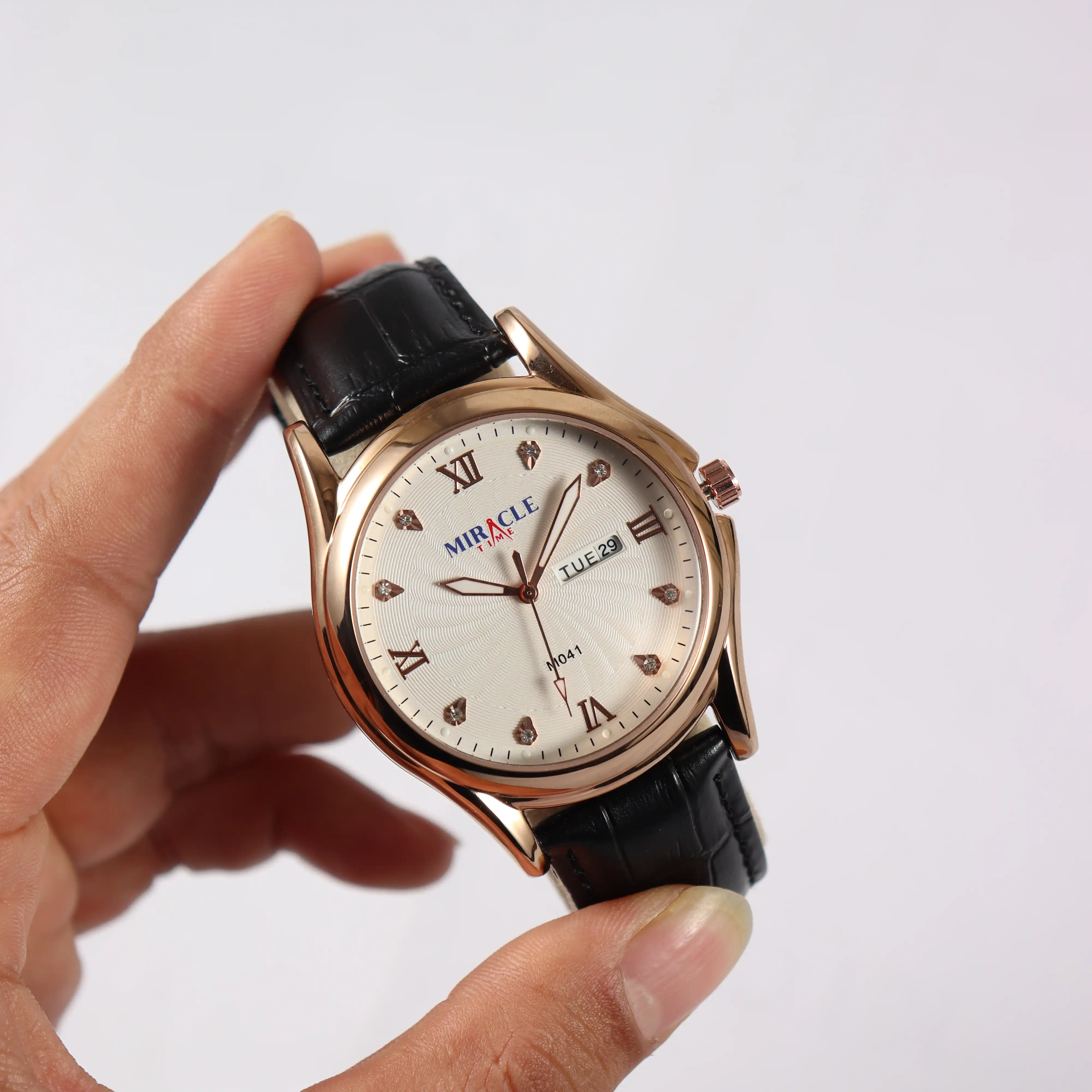 Product image of Miracle Time M041 Black Leather Belt Rose Gold and White Dial 3 ATM Water Resistance  Watch