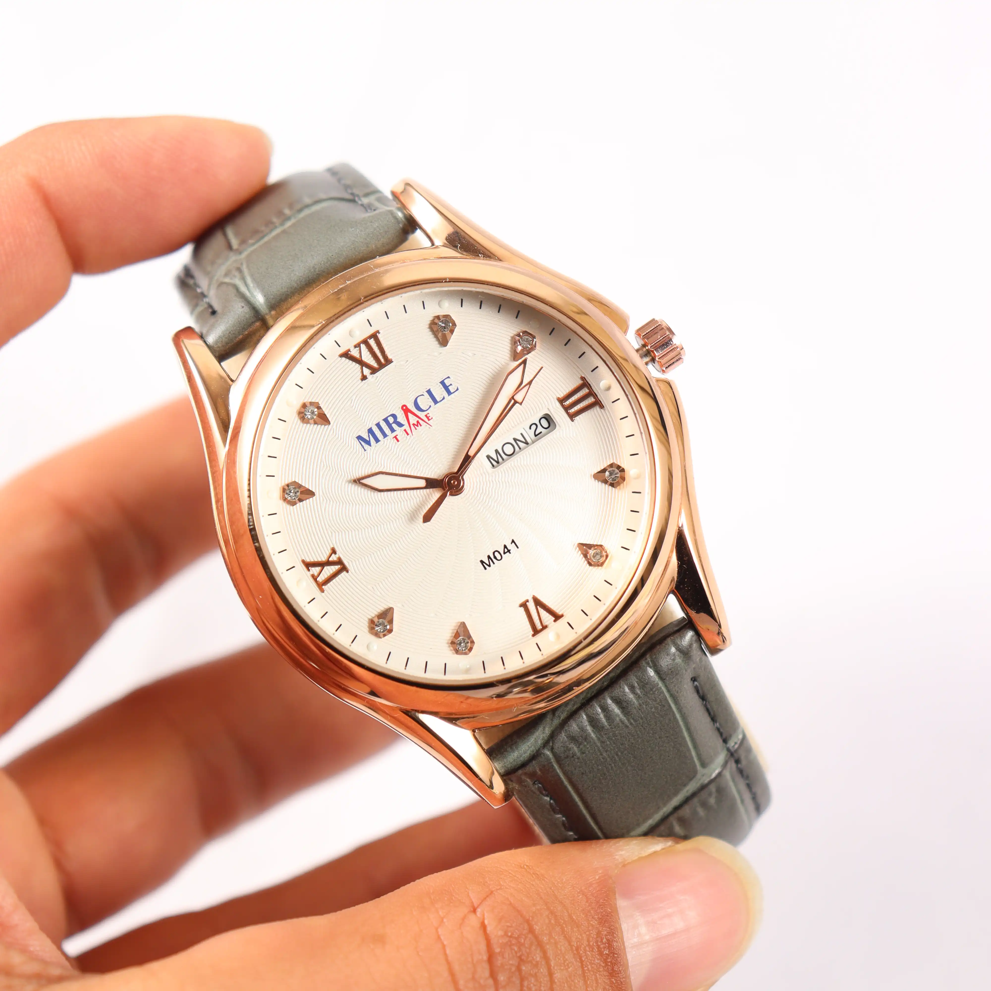 Product image of Miracle Time M041 Olive Gray Leather Belt White Dial 3 ATM Water Resistance  Watch
