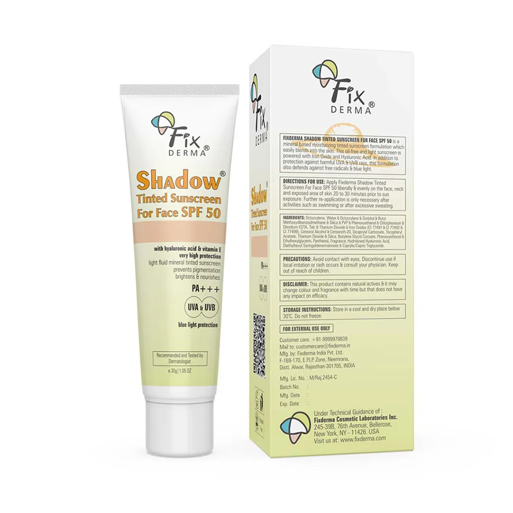 Product image of Fixderma Shadow SPF 50+ Tinted Sunscreen | 1% Hyaluronic Acid sunscreen, available in four flexible shades