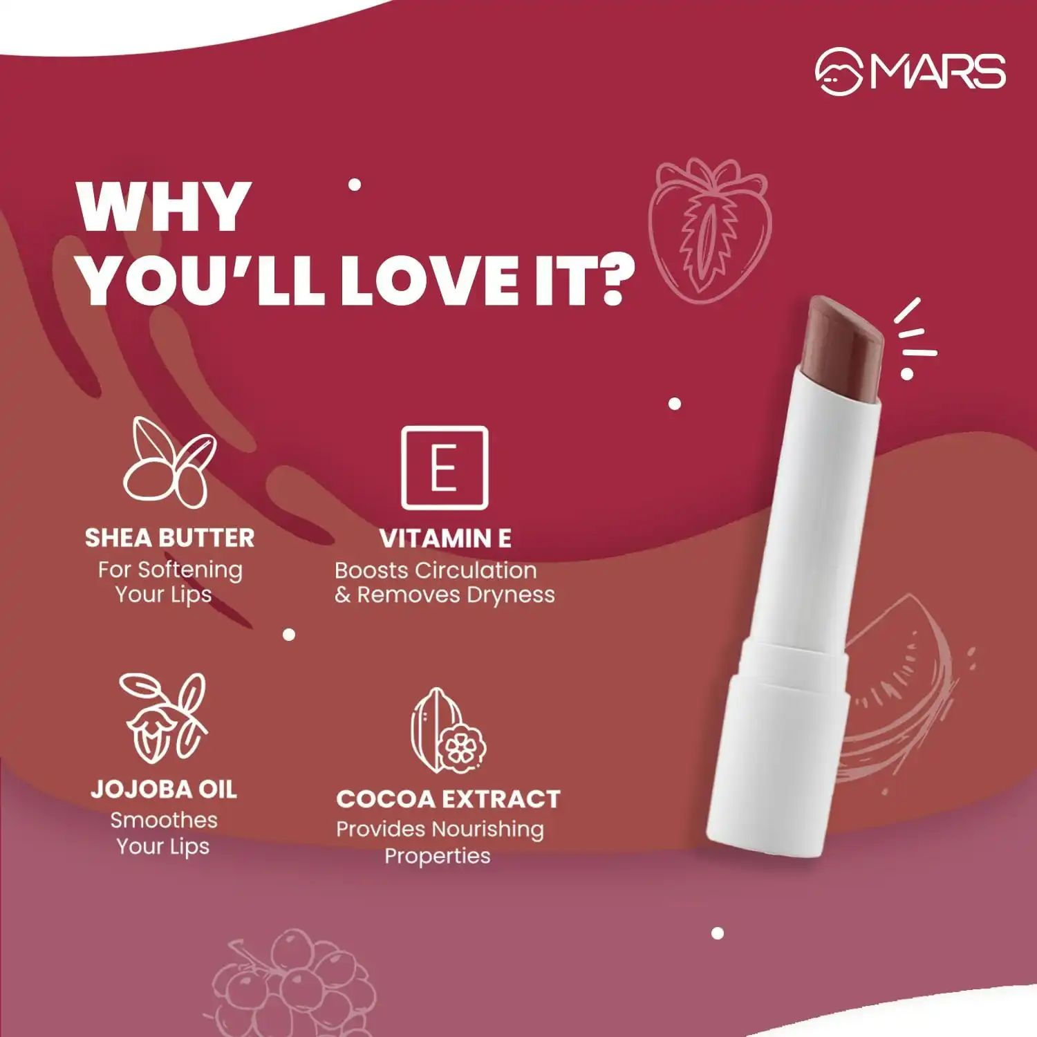 Product image of MARS Aqua Splash Tinted Lip Balm Enriched with Shea Butter, Jojoba Oil, Vitamin-E & Cocoa Extract | Repair Chapped Lips | Non-Sticky, Moisturising & Nourishing (3.0 gm)