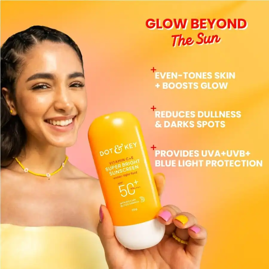 Product image of DOT & KEY Vitamin C + E Super Bright Sunscreen Spf 50 In-Vivo Tested | Water-Light,UVA/UVB & Blue Light Protection | For Even Toned & Glowing Skin|With Liquid Spf 50+++| No White Cast | For All Skin Types|