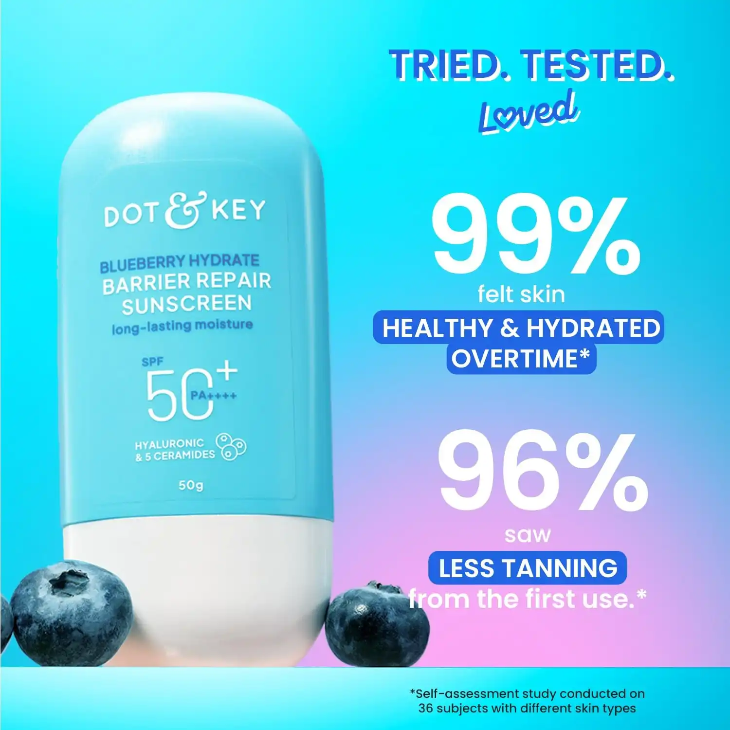Product image of Dot & Key Blueberry Hydrate Barrier Repair Sunscreen In-Vivo Tested SPF 50+ PA++++ | With Ceramides & Hyaluronic, Hydrates & Protects Skin | Repairs Damaged Skin, Lightweight, Non-Sticky, Non-Greasy | 80g