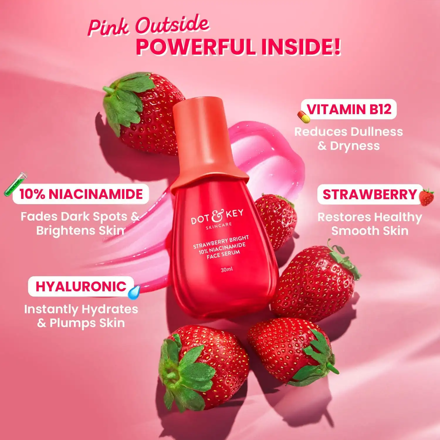 Product image of DOT & KEY 10% Niacinamide + Strawberry Face Serum with Vitamin B12 & Hyaluronic Acid | Fades Dark Spots, Hyperpigmentation & Dullness | Hydrates, Smooths & Minimizes Pores |