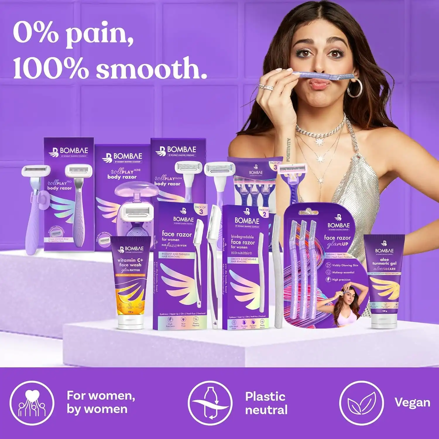Product image of Bombae Glam-up Reusable Beauty Face Razor for Women Facial Hair - 3 | For Eyebrows, Upper Lip, Chin, Peach Fuzz, Forehead, Unibrow, Sideburns | Perfect for makeup base