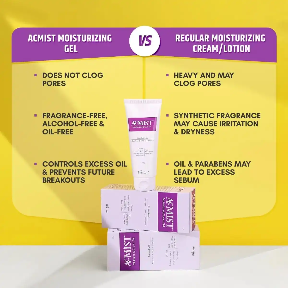 Product image of AcMist Face Moisturizing Cream Gel for Acne Prone & Oily Skin | Enriched with Vitamin E, Aloe Vera & Squalane | Oil-free, Non Comedogenic & Quick Absorbing Formulation | For All Skin Types - 100 GM