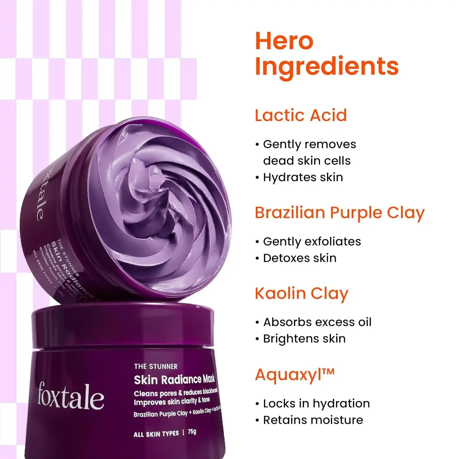 Product image of Foxtale De-Tan Face Mask for Glowing Skin| Clay Mask with Lactic Acid for Tan Removal, Reduction in Blackheads, Instant Brightening| New-Age Ubtan Face Pack for All Skin Types | Men & Women- 75g