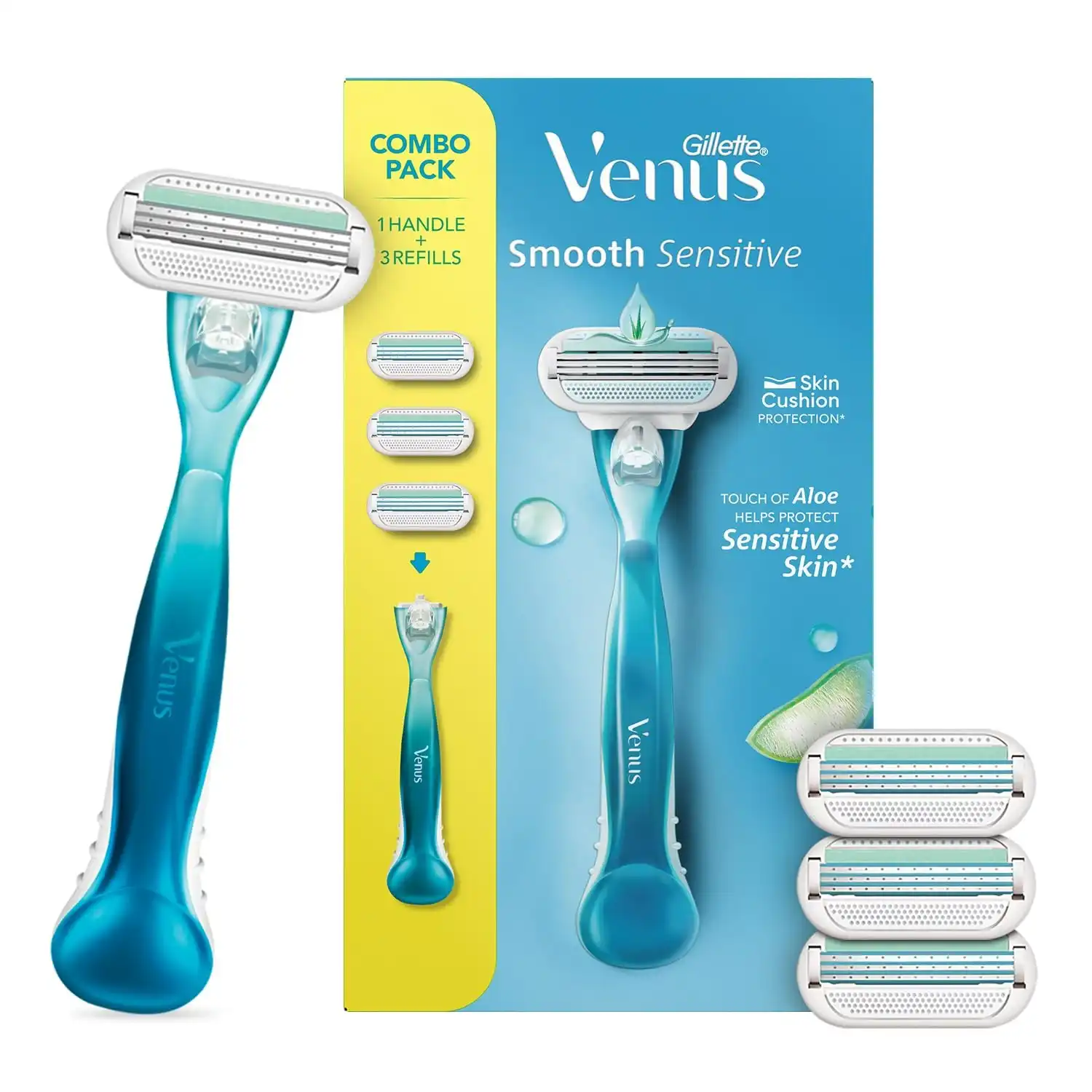 Product image of Gillette Venus Women Smooth Combo Pack | Razor Plus 3 Refills | Aloe Vera Smooth
