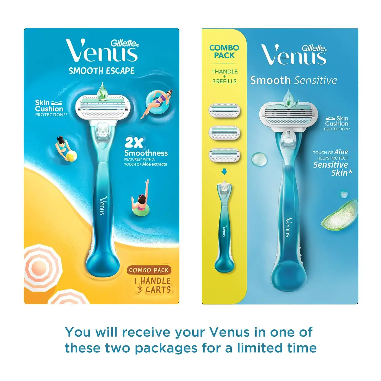 Product image of Gillette Venus Women Smooth Combo Pack | Razor Plus 3 Refills | Aloe Vera Smooth