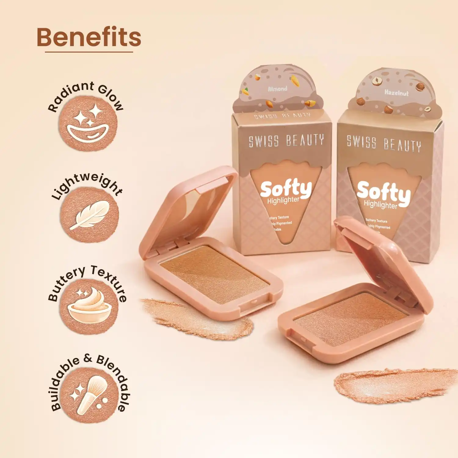 Product image of Swiss Beauty Softy Highlighter | Buttery Texture | Blendable | Highly Pigmented | Long-Lasting | Travel-Friendly | 7g