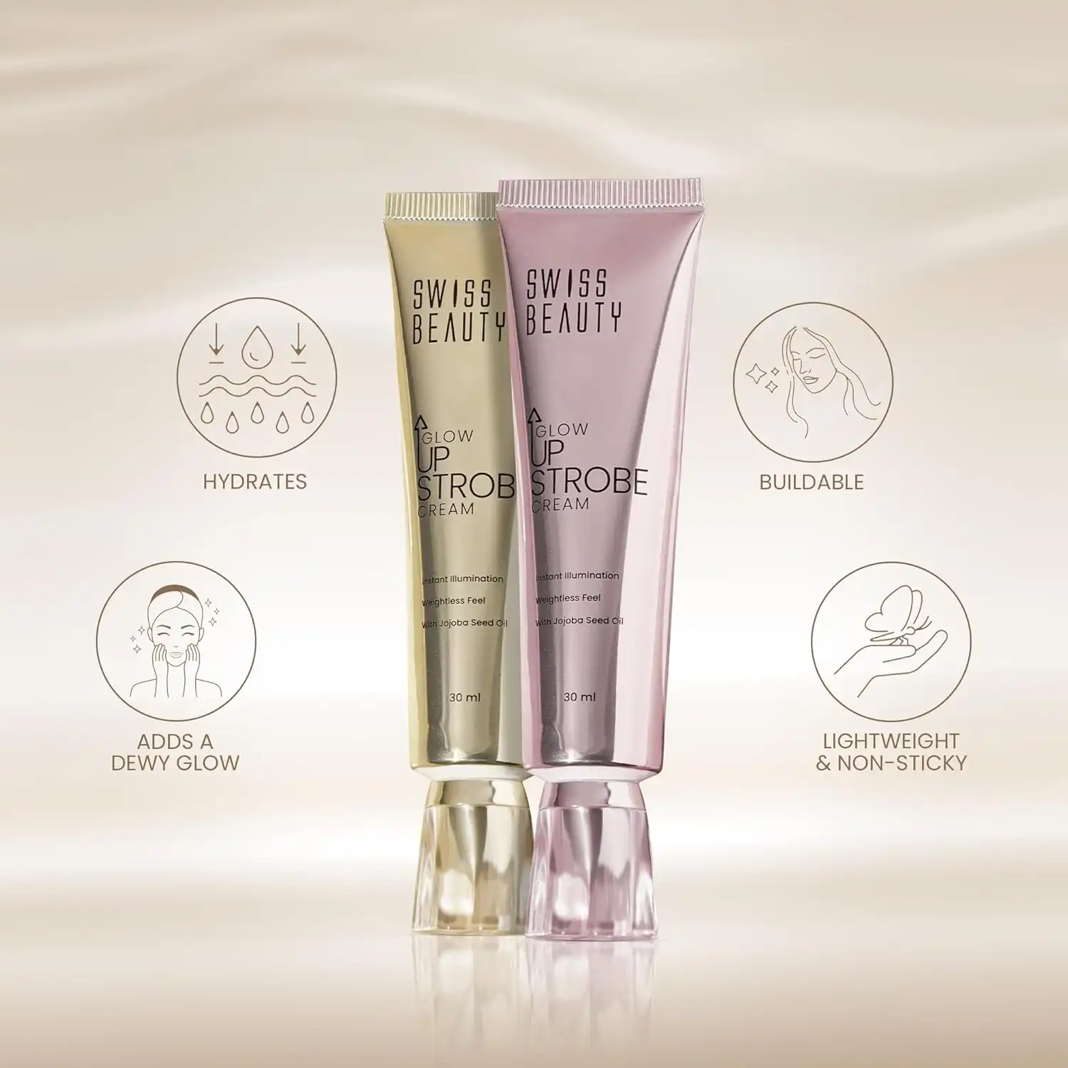 Product image of Swiss Beauty Glow Up Strobe Cream | Dewy Radiance | Hydrating | Versatile Use | With Jojoba Oil | For All Skin Types | 30ml,