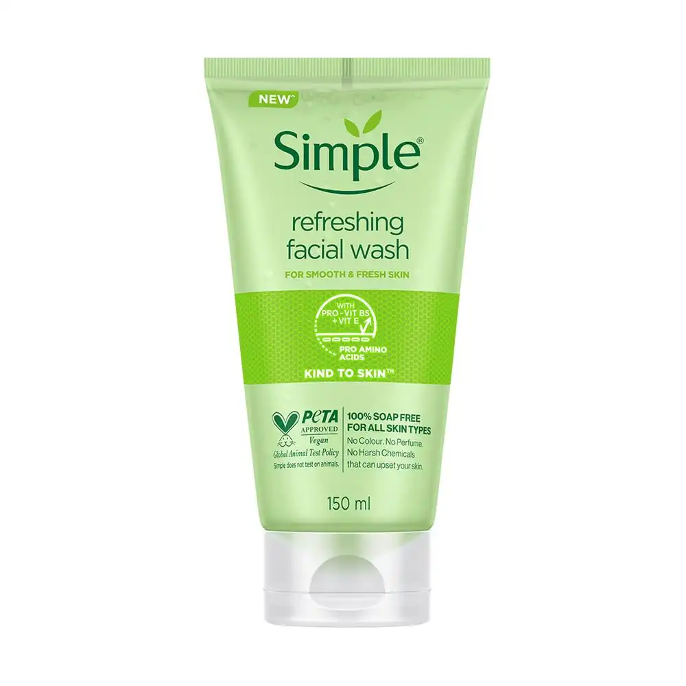 Product image of Simple Kind to Skin Refreshing Facial Wash | 100% Soap-Free Gentle Cleanser with Vitamin E & Glycerin | For All Skin Types | Perfect for Sensitive Skin, 100ml