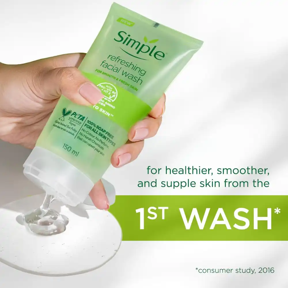 Product image of Simple Kind to Skin Refreshing Facial Wash | 100% Soap-Free Gentle Cleanser with Vitamin E & Glycerin | For All Skin Types | Perfect for Sensitive Skin, 100ml